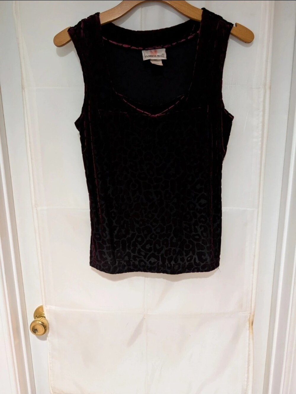 Vintage 90s Fashion Bug Devore Velvet Leopard Print Tank Top Burgundy Plum